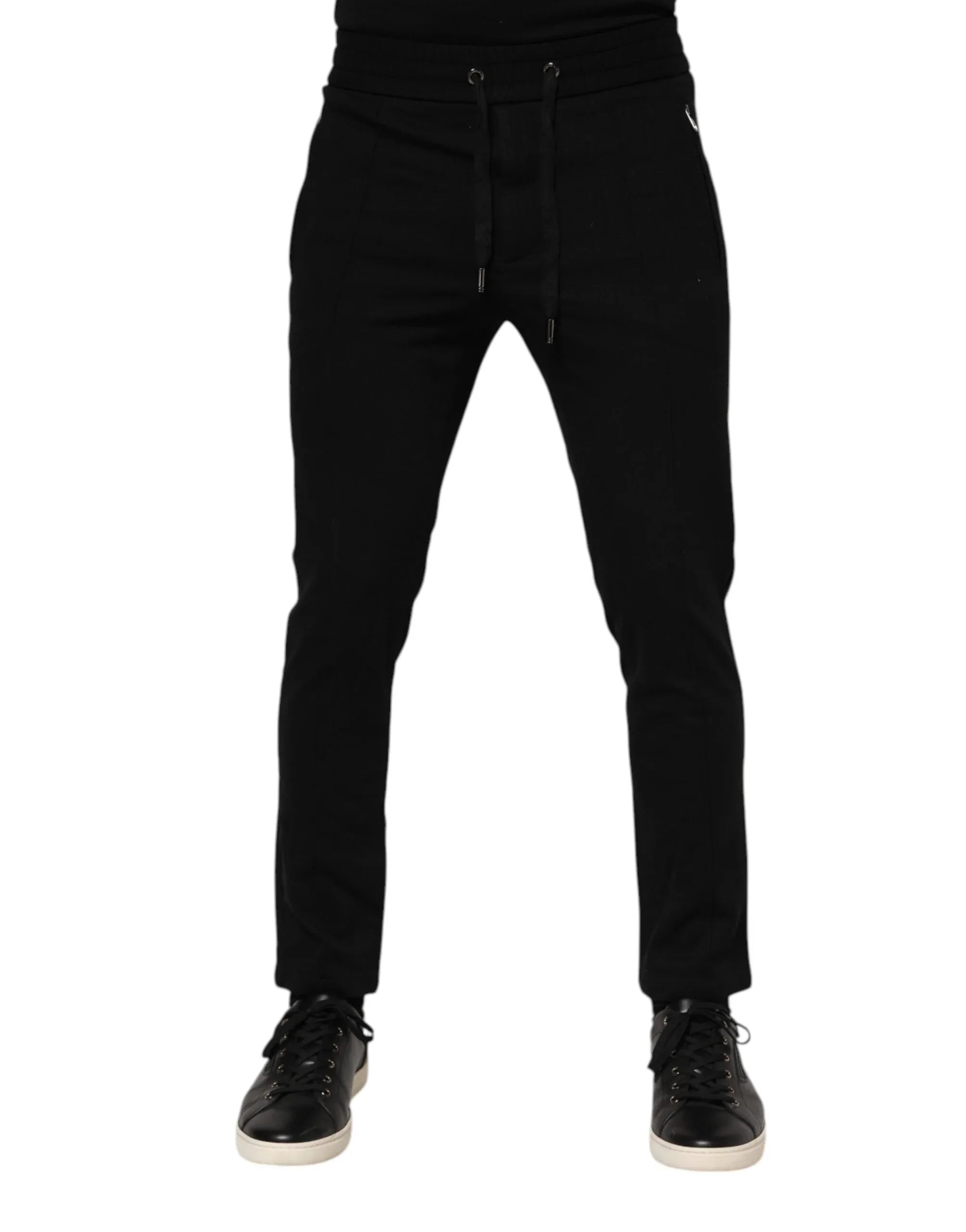 Dolce & Gabbana Black Viscose Drawstring Men Jogger Pants - Zeiniez