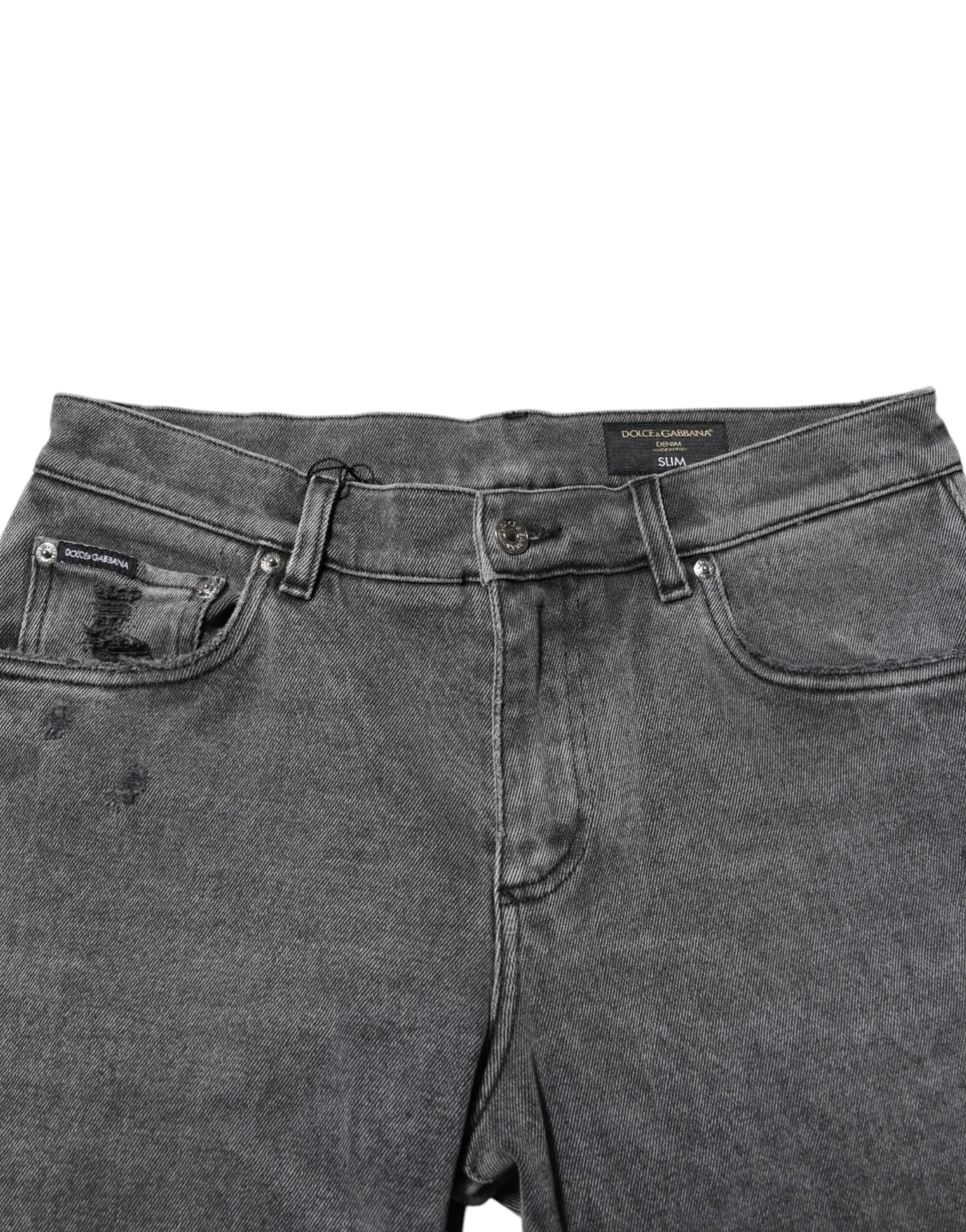Dolce & Gabbana Gray Cotton Logo Plaque Denim Jeans - Zeiniez