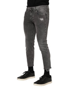 Dolce & Gabbana Gray Cotton Logo Plaque Men Denim Jeans - Zeiniez