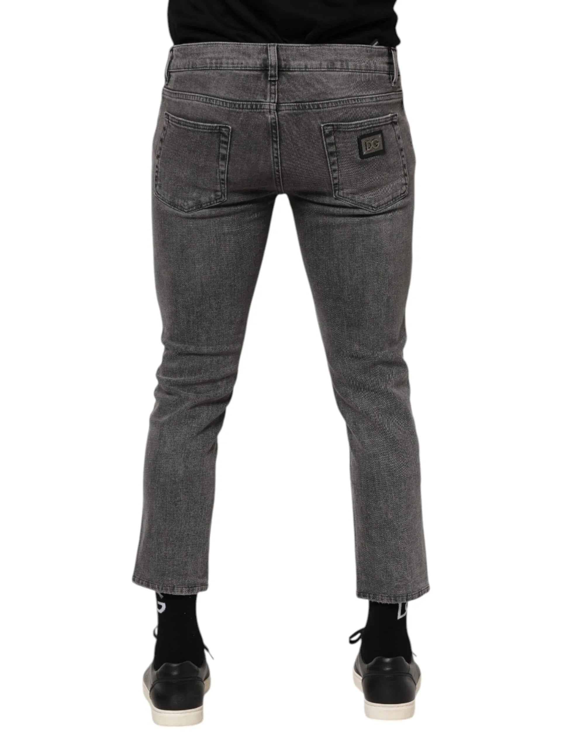 Dolce & Gabbana Gray Cotton Logo Plaque Men Denim Jeans - Zeiniez
