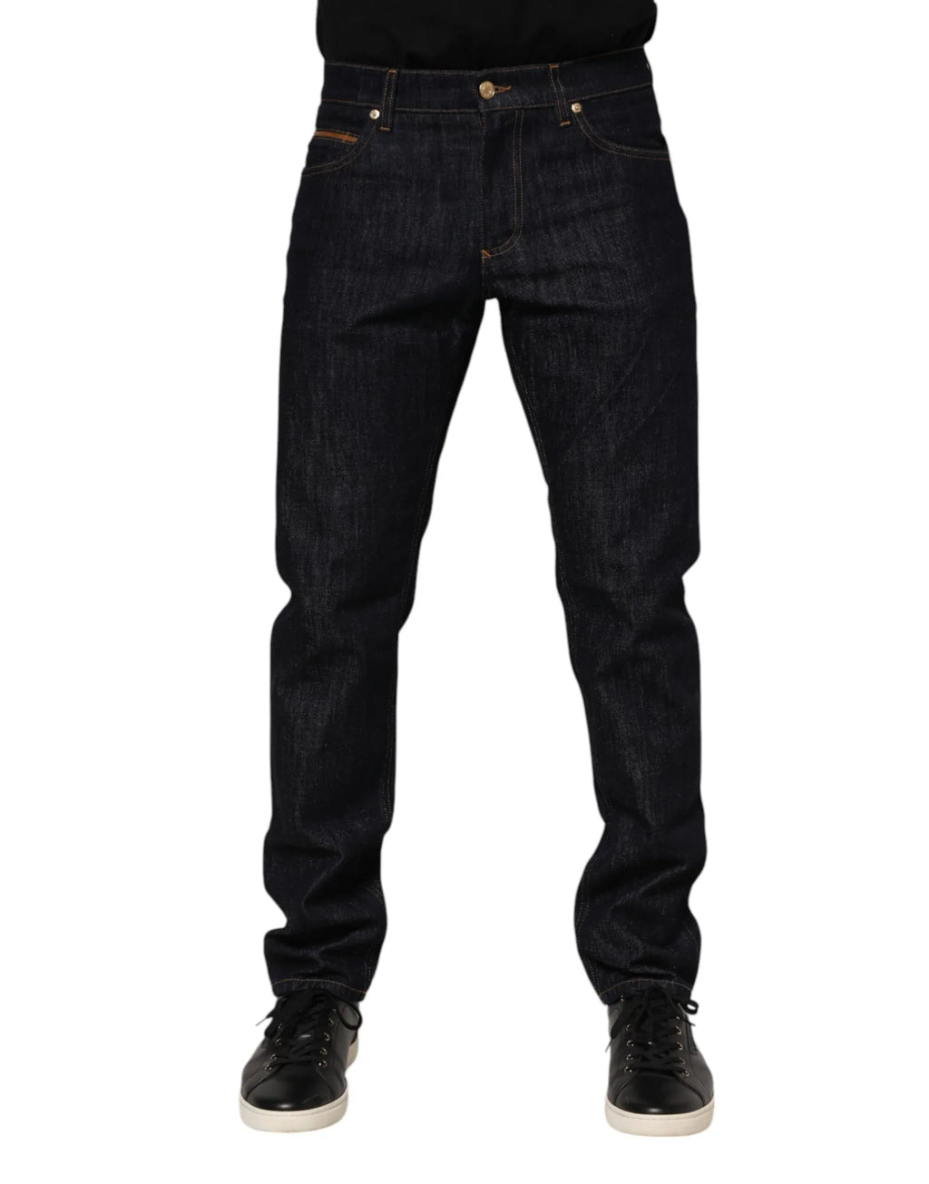 Dolce & Gabbana Dark Blue Cotton Logo Plaque Men Denim Jeans - Zeiniez