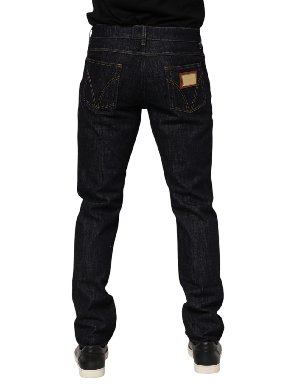 Dolce & Gabbana Dark Blue Cotton Logo Plaque Men Denim Jeans - Zeiniez