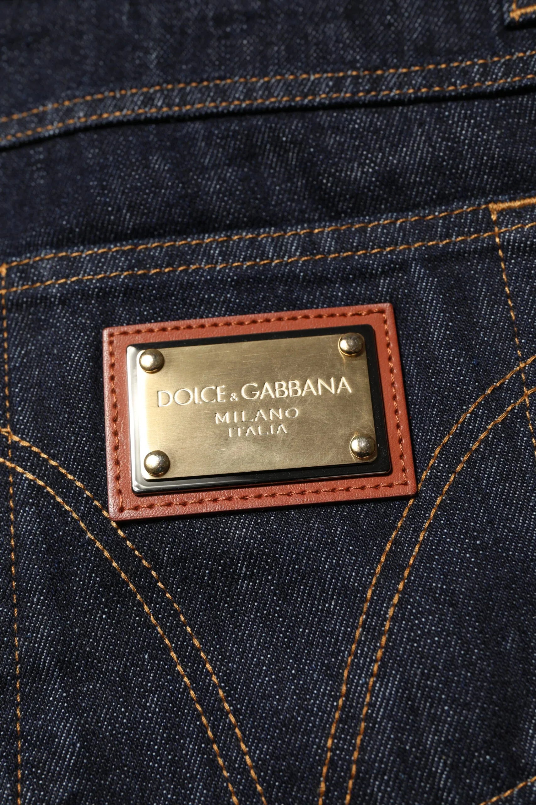 Dolce & Gabbana Dark Blue Cotton Logo Plaque Men Denim Jeans - Zeiniez