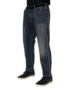 Dolce & Gabbana Blue Cotton Logo Plaque Slim Denim Jeans - Zeiniez