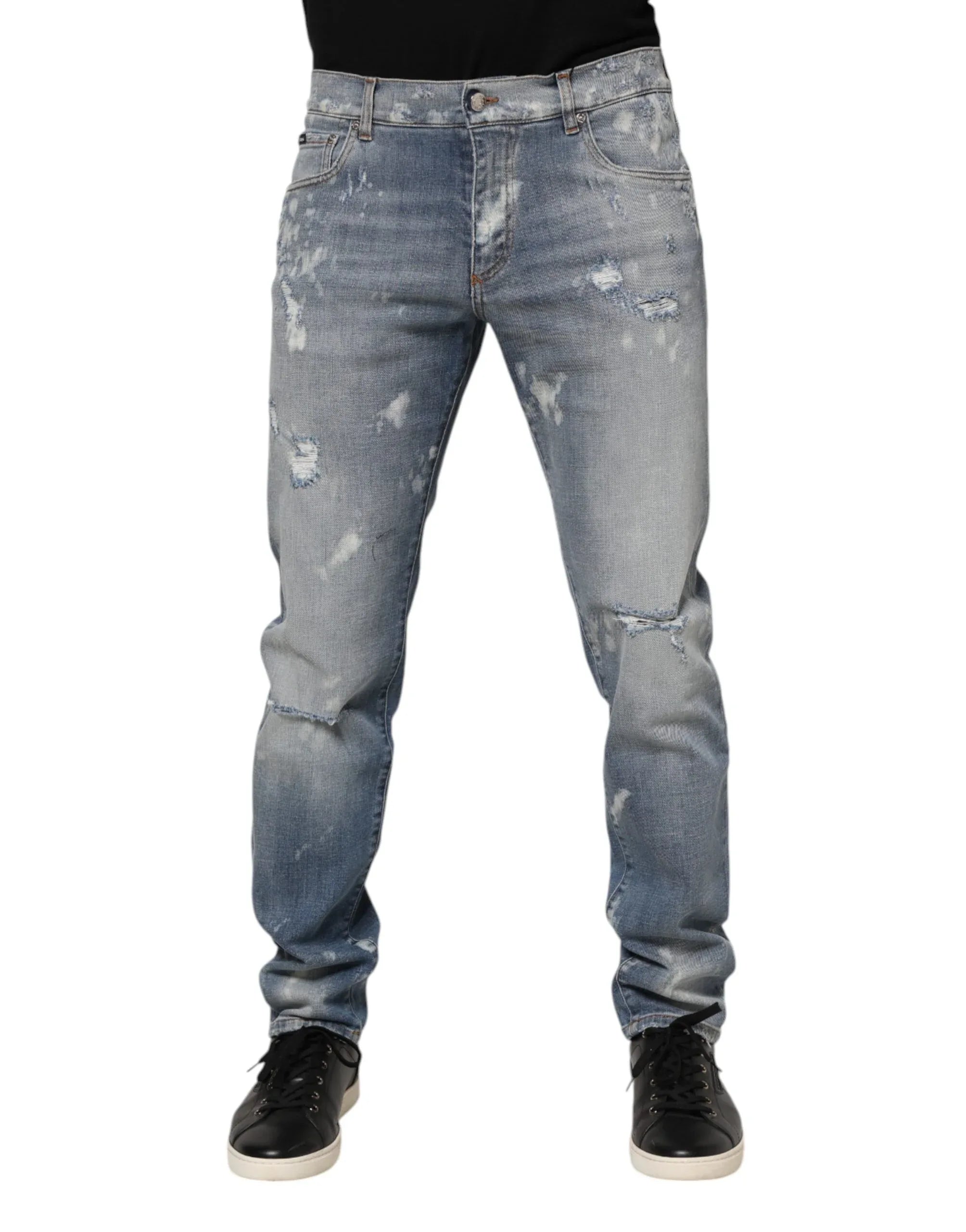 Dolce & Gabbana Blue Cotton Tattered Slim Fit Men Denim Jeans - Zeiniez