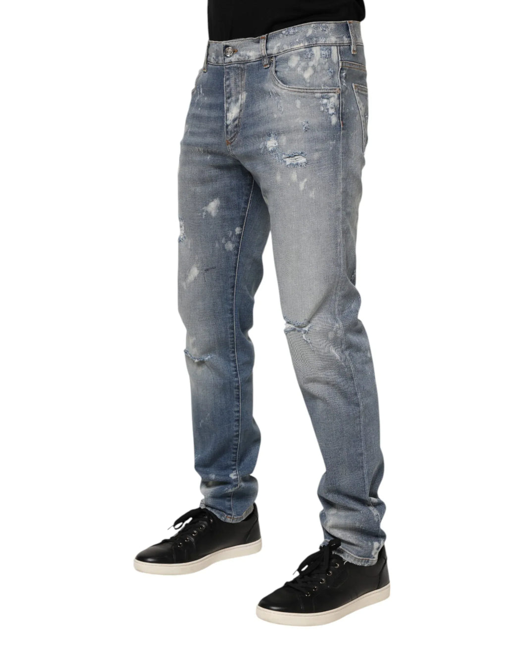 Dolce & Gabbana Blue Cotton Tattered Slim Fit Men Denim Jeans - Zeiniez