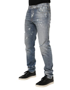 Dolce & Gabbana Blue Cotton Tattered Slim Fit Men Denim Jeans - Zeiniez