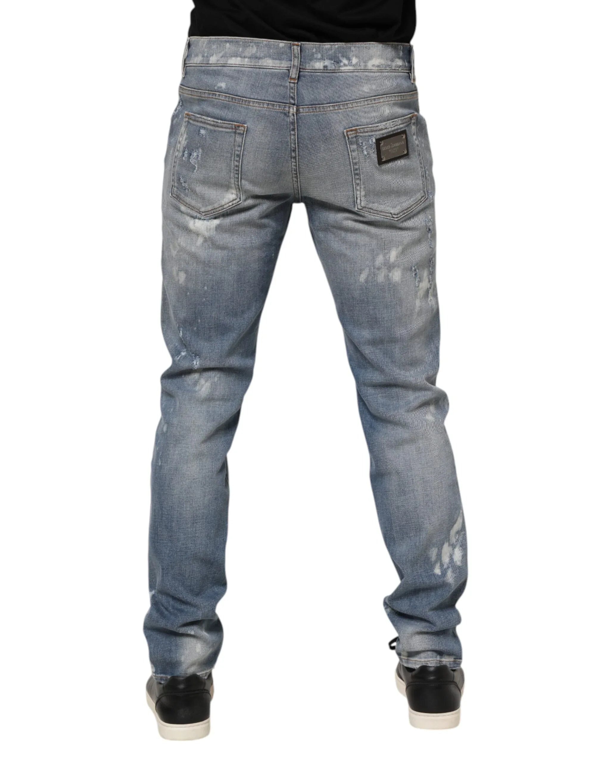 Dolce & Gabbana Blue Cotton Tattered Slim Fit Men Denim Jeans - Zeiniez