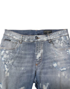 Dolce & Gabbana Blue Cotton Tattered Slim Fit Men Denim Jeans - Zeiniez