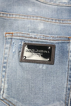 Dolce & Gabbana Blue Cotton Tattered Slim Fit Men Denim Jeans - Zeiniez