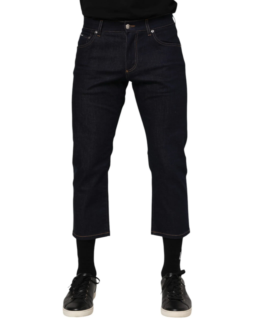 Dolce & Gabbana Dark Blue Cotton Logo Slim Fit Men Denim Jeans - Zeiniez