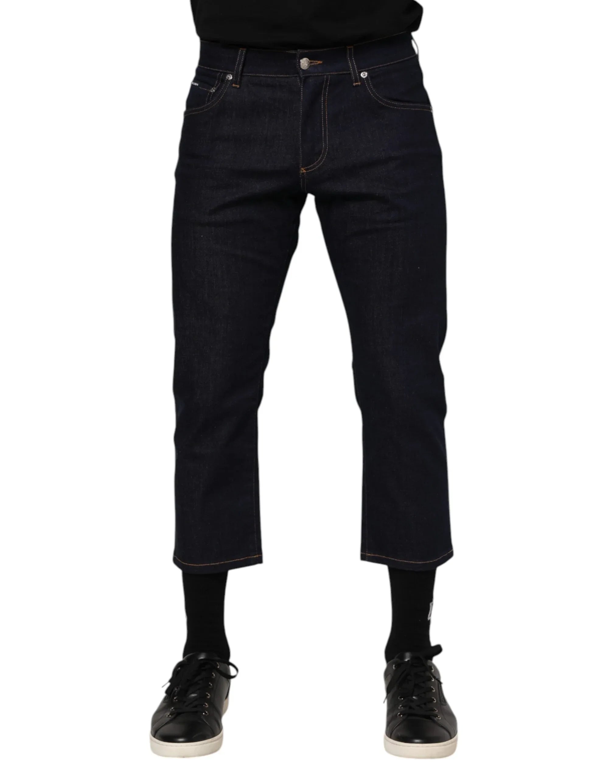 Dolce & Gabbana Dark Blue Cotton Logo Slim Fit Men Denim Jeans - Zeiniez