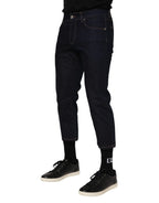 Dolce & Gabbana Dark Blue Cotton Logo Slim Fit Men Denim Jeans - Zeiniez