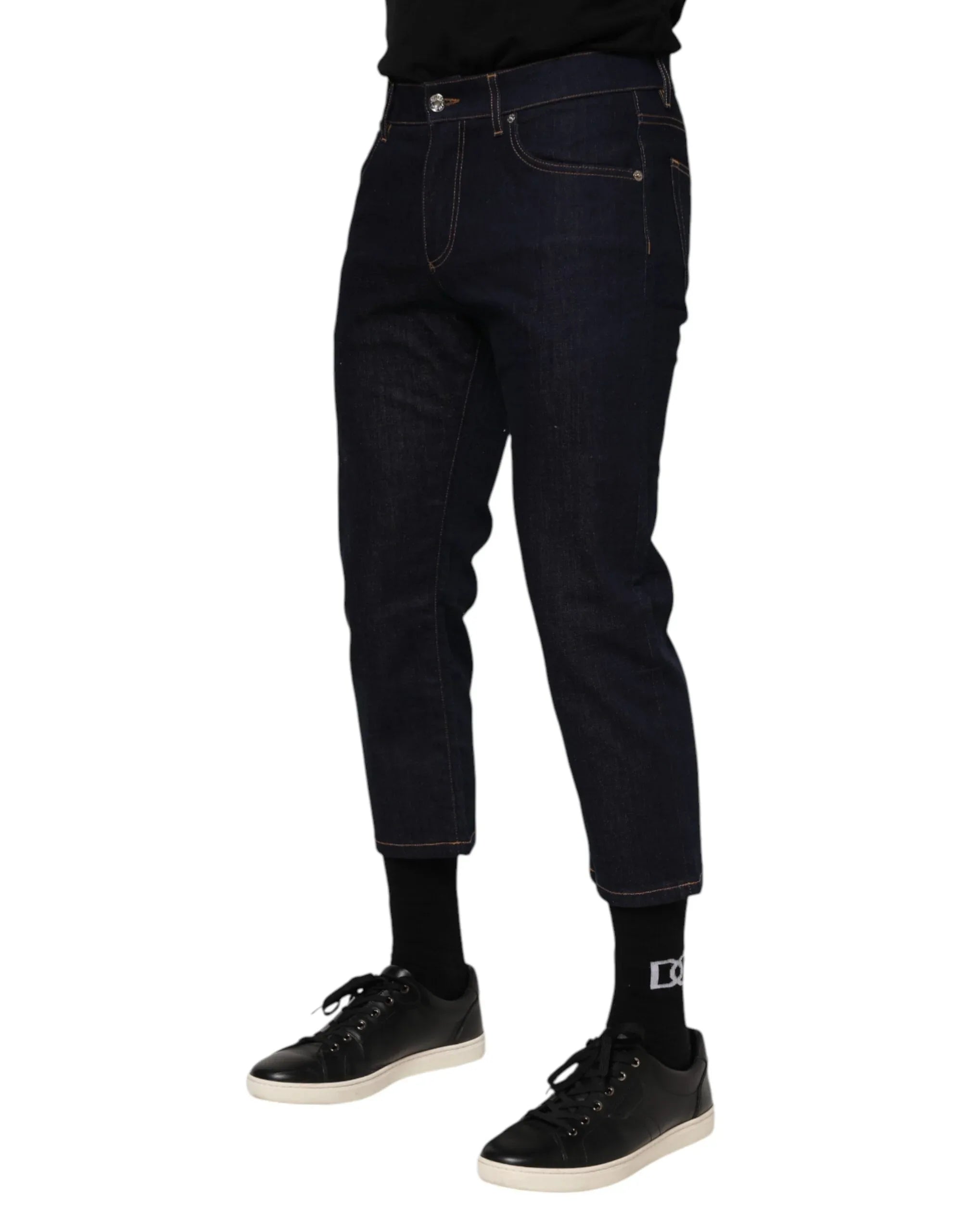 Dolce & Gabbana Dark Blue Cotton Logo Slim Fit Men Denim Jeans - Zeiniez