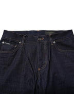Dolce & Gabbana Dark Blue Cotton Logo Slim Fit Men Denim Jeans - Zeiniez