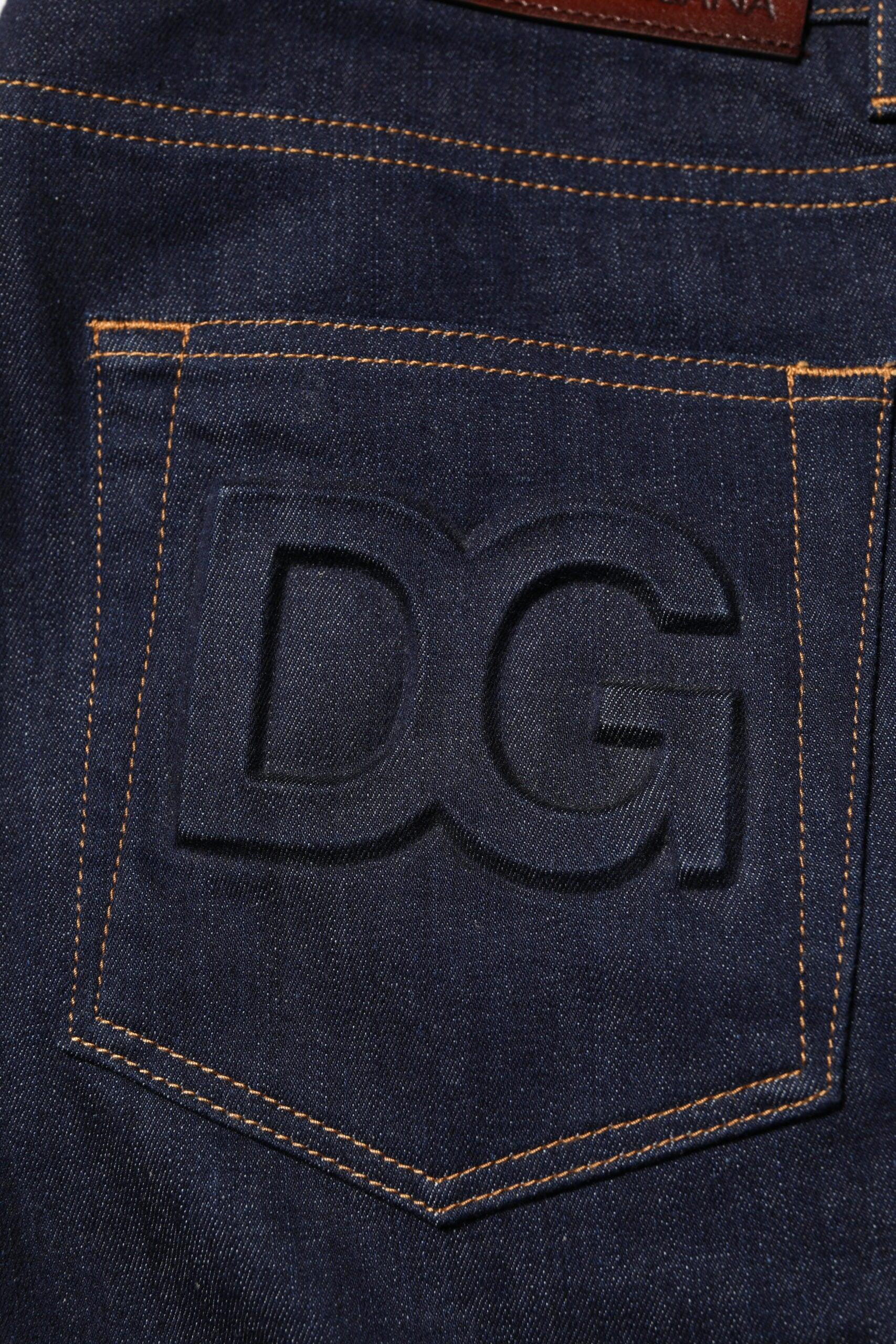 Dolce & Gabbana Dark Blue Cotton Logo Slim Fit Men Denim Jeans - Zeiniez