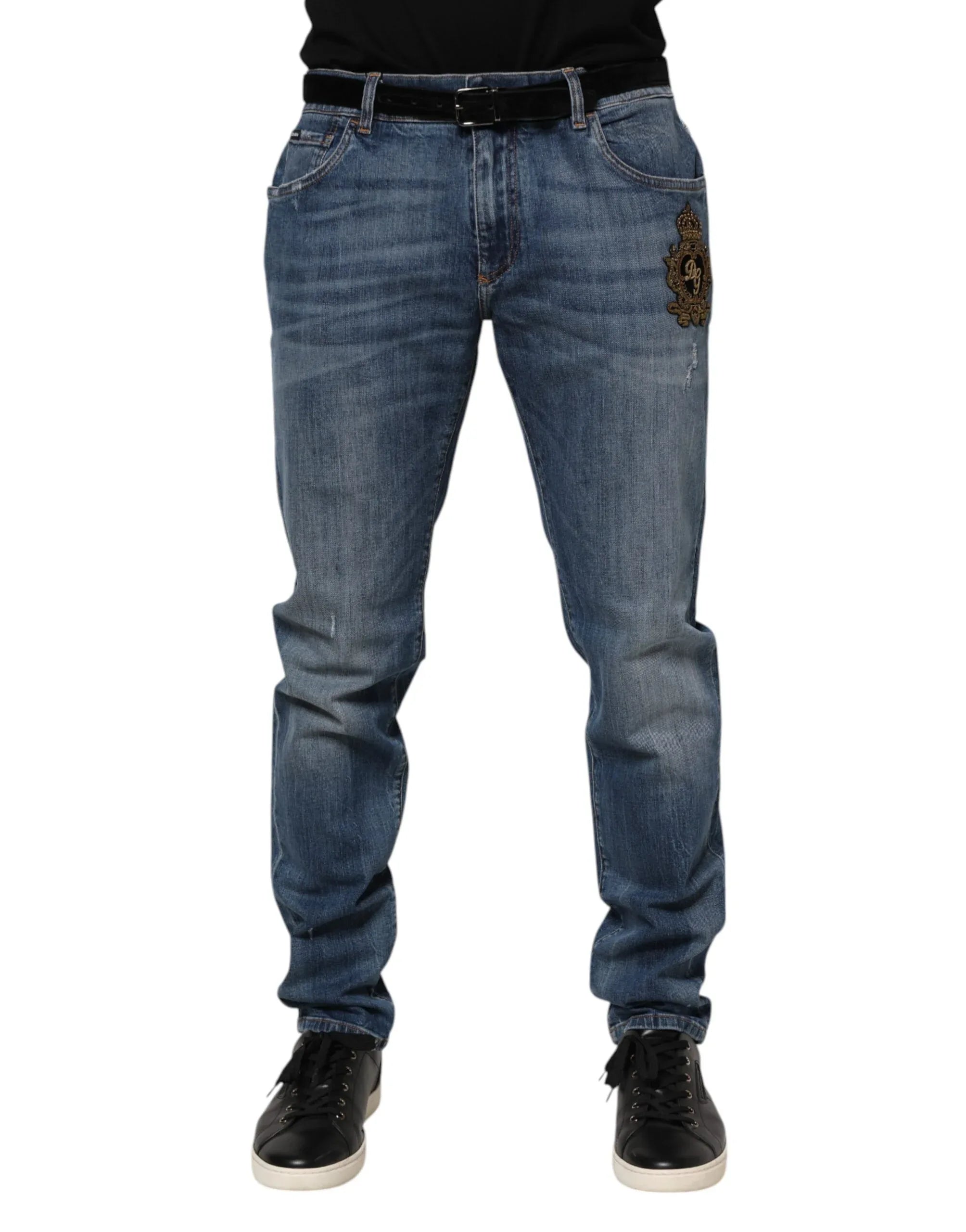 Dolce & Gabbana Blue Logo Embroidery Denim Jeans - Zeiniez