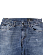 Dolce & Gabbana Blue Cotton Logo Plaque Denim Jeans