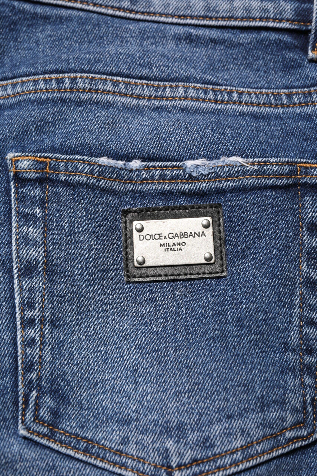 Dolce & Gabbana Blue Cotton Logo Plaque Skinny Men Denim Jeans - Zeiniez