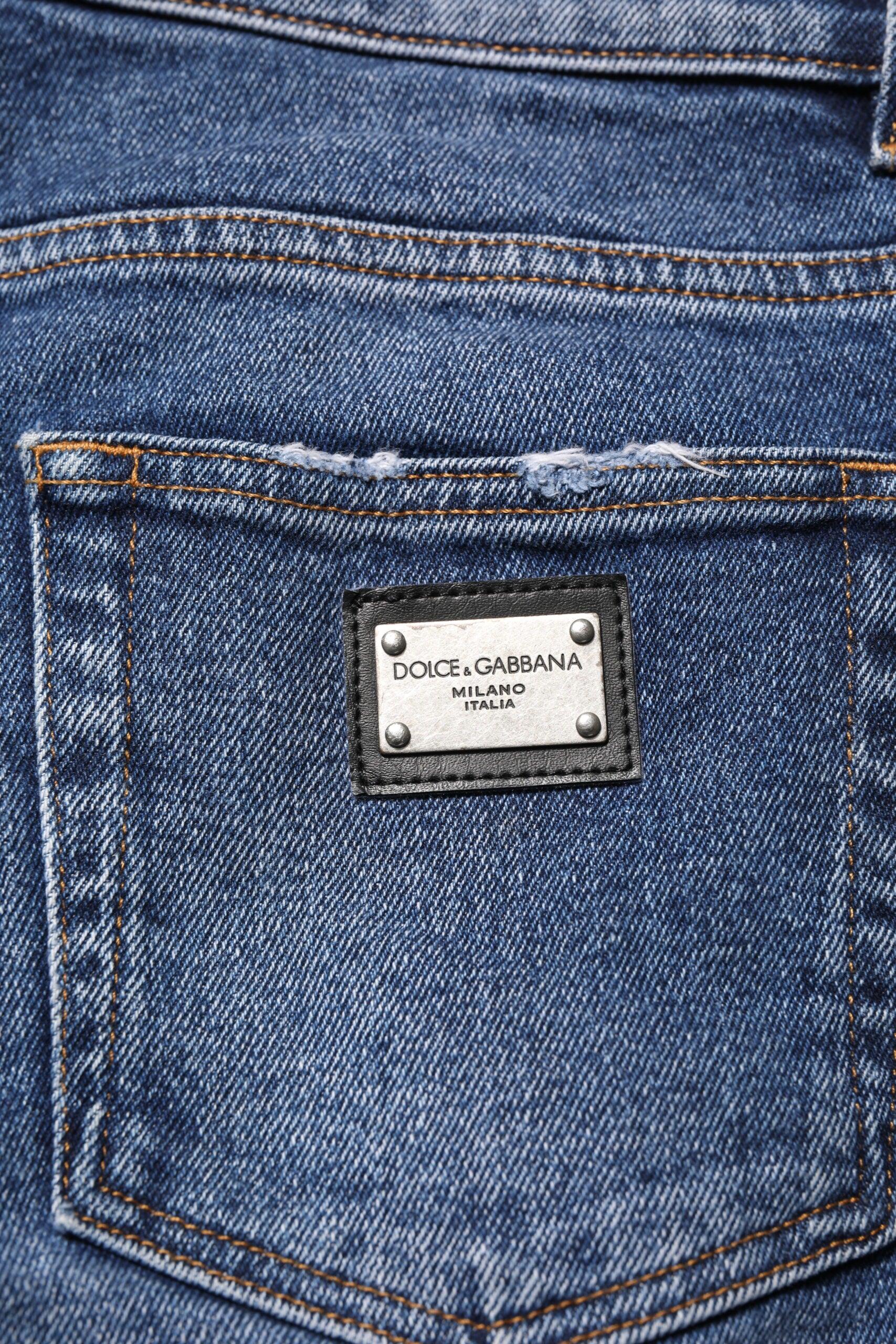 Dolce & Gabbana Blue Cotton Logo Plaque Skinny Men Denim Jeans - Zeiniez