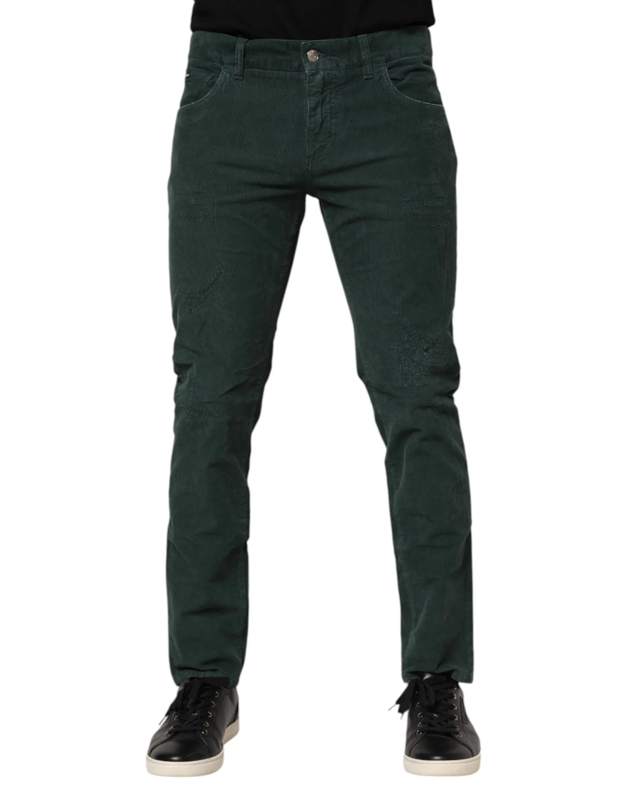 Dolce & Gabbana Green Cotton Corduroy Skinny Pants - Zeiniez