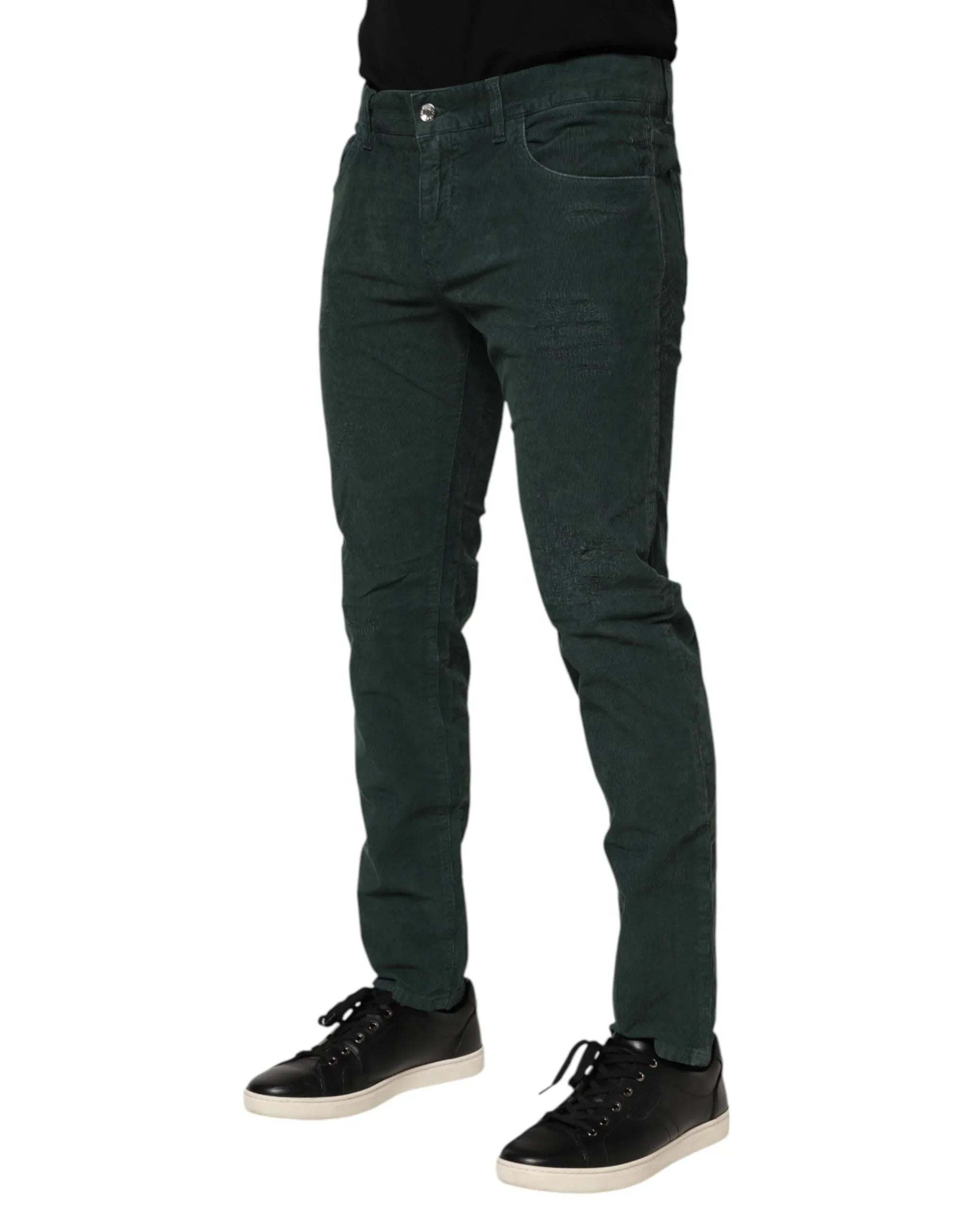 Dolce & Gabbana Green Cotton Corduroy Skinny Pants - Zeiniez