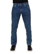 Dolce & Gabbana Blue Cotton Logo Plaque Denim Jeans - Zeiniez