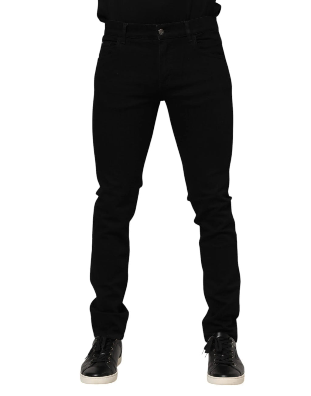 Dolce & Gabbana Dark Blue Cotton Logo Plaque GOLD Denim Jeans - Zeiniez