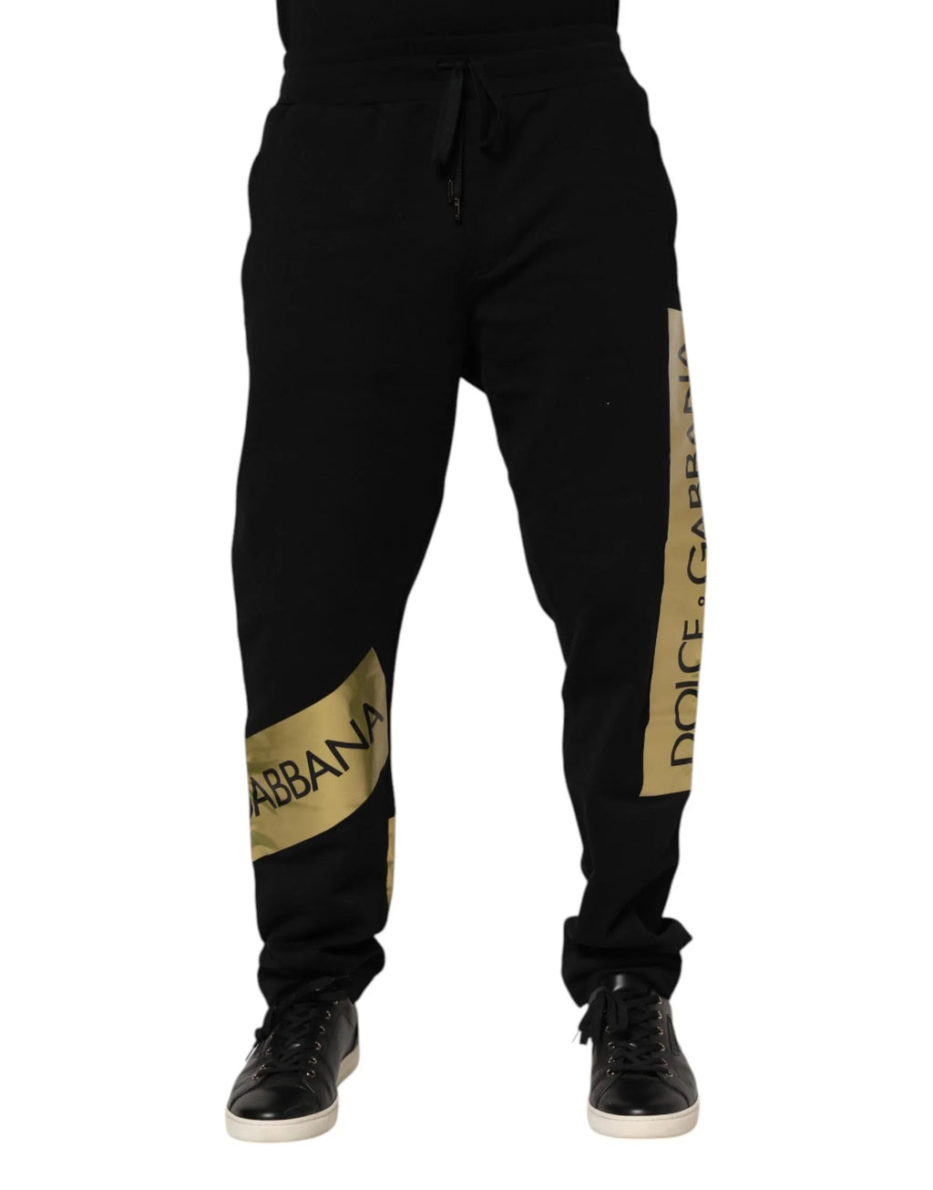 Dolce & Gabbana Black Cotton Logo Tape Men Jogger Pants - Zeiniez