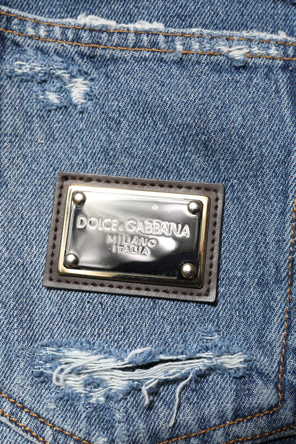 Dolce & Gabbana Blue Tattered Cotton Logo Plaque Denim Jeans - Zeiniez