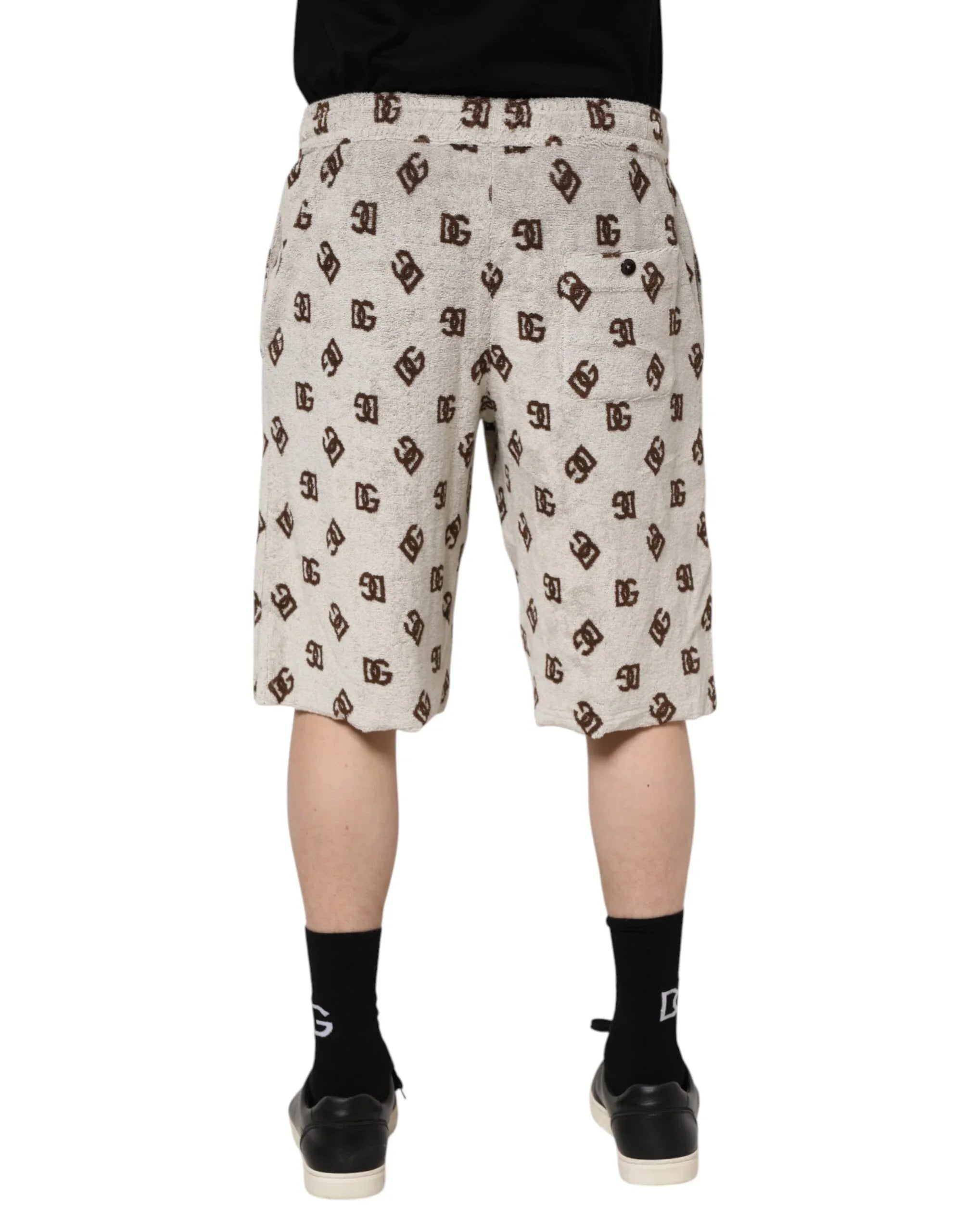 Dolce & Gabbana White Cotton DG Mania Print Men Bermuda Shorts - Zeiniez