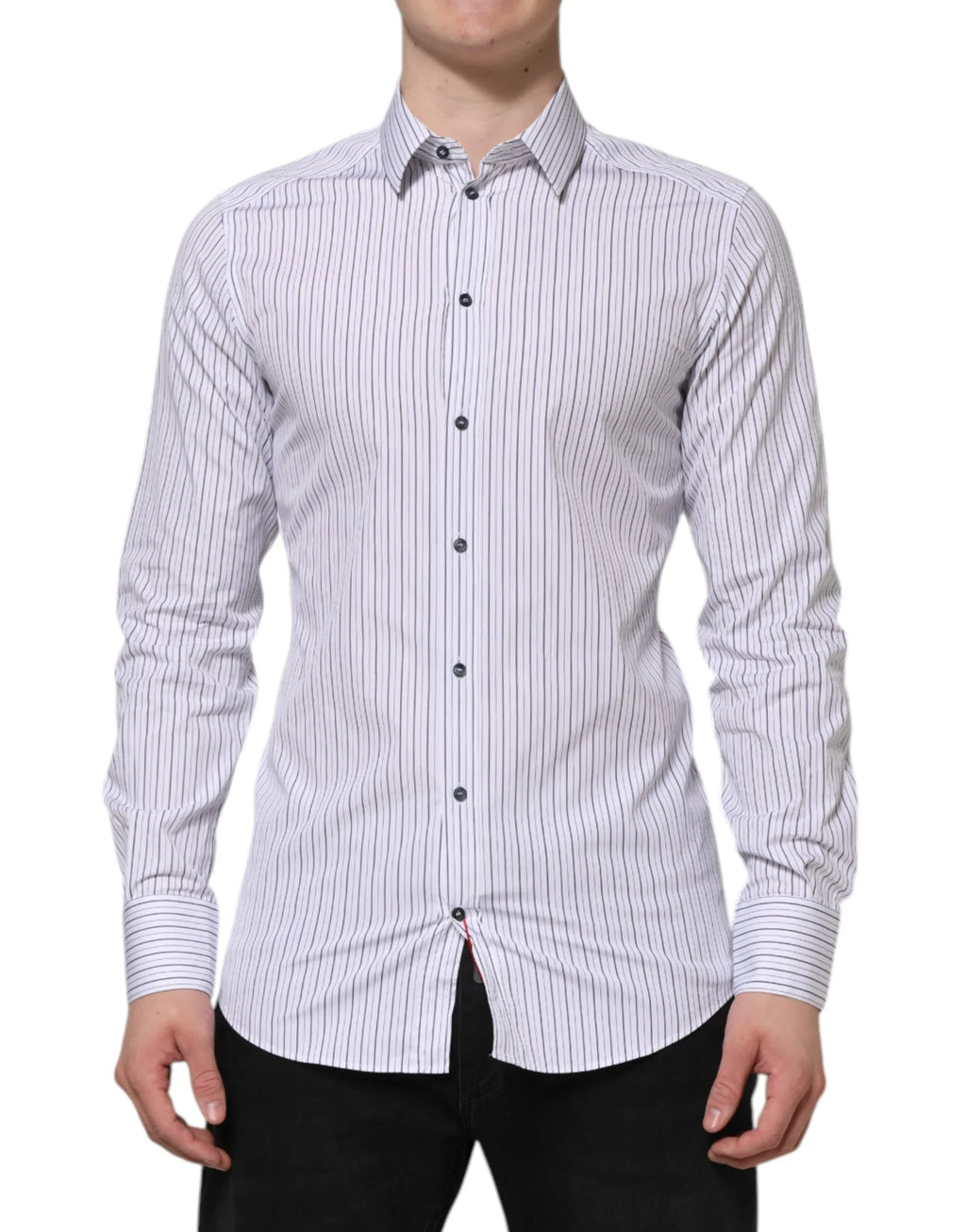 Dolce & Gabbana White Blue Striped Cotton GOLD Formal Shirt - Zeiniez
