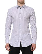 Dolce & Gabbana White Blue Striped Cotton GOLD Formal Shirt - Zeiniez