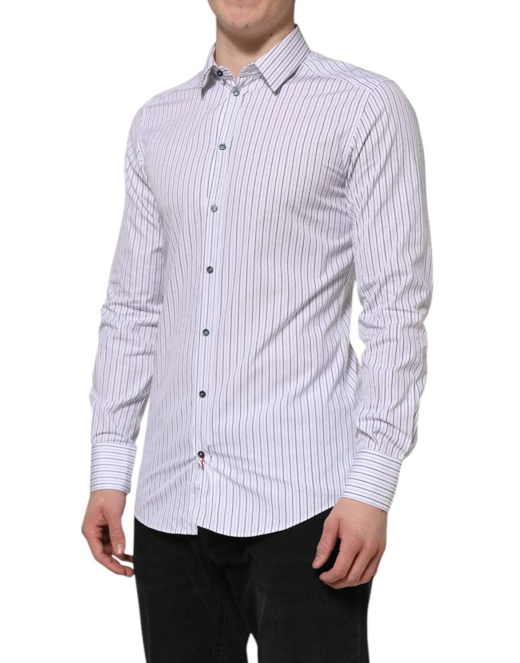 Dolce & Gabbana White Blue Striped Cotton GOLD Formal Shirt - Zeiniez