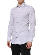 Dolce & Gabbana White Blue Striped Cotton GOLD Formal Shirt - Zeiniez