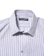 Dolce & Gabbana White Blue Striped Cotton GOLD Formal Shirt - Zeiniez