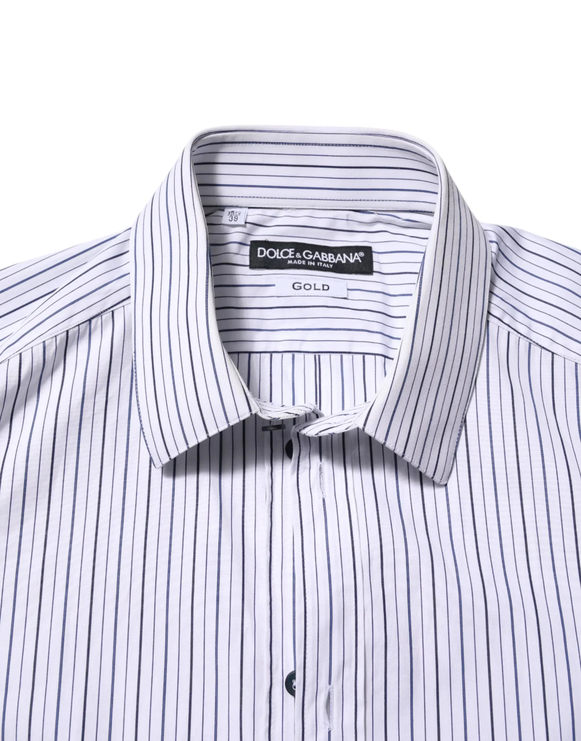 Dolce & Gabbana White Blue Striped Cotton GOLD Formal Shirt - Zeiniez