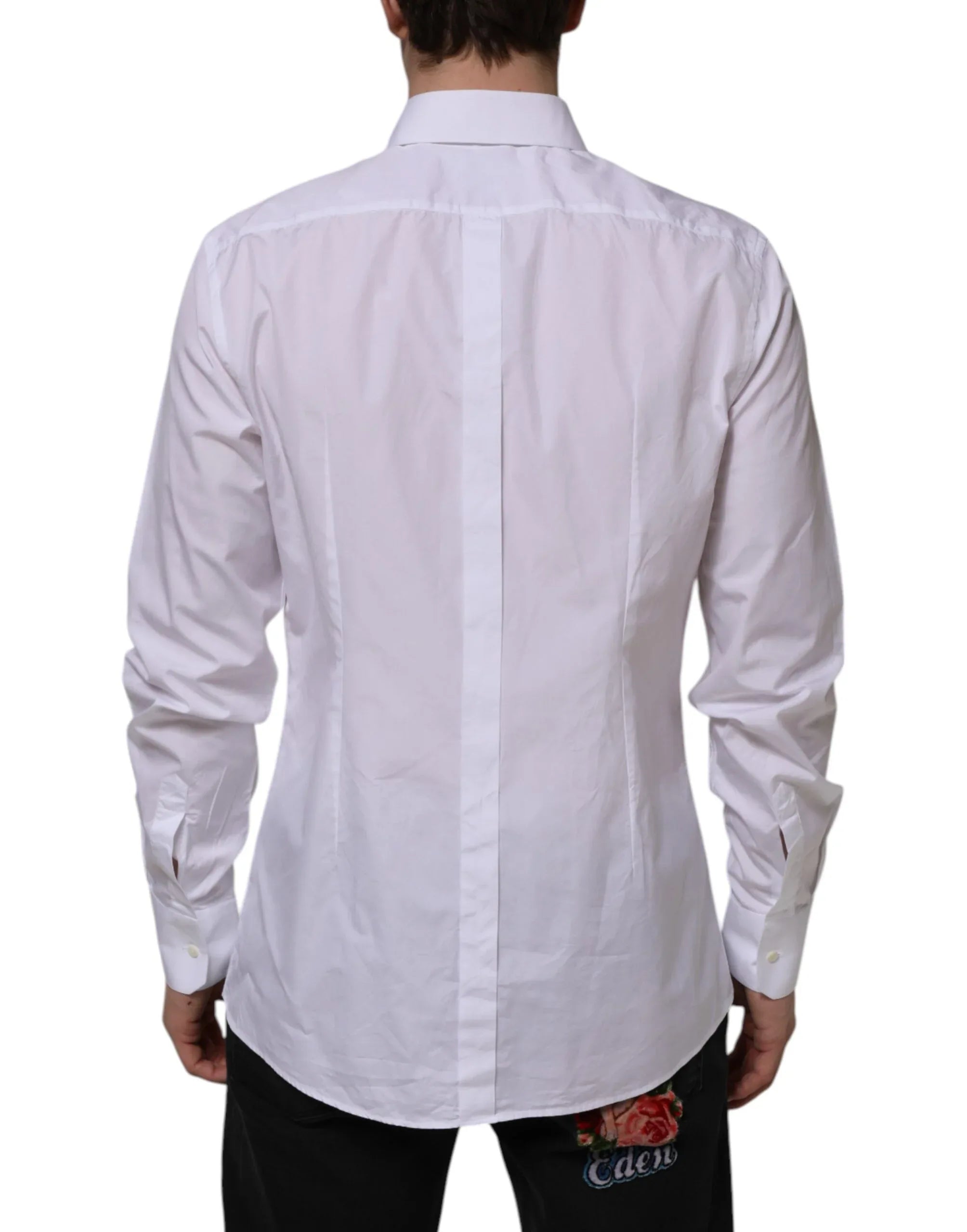 Dolce & Gabbana White Cotton GOLD Long Sleeves Formal Shirt - Zeiniez