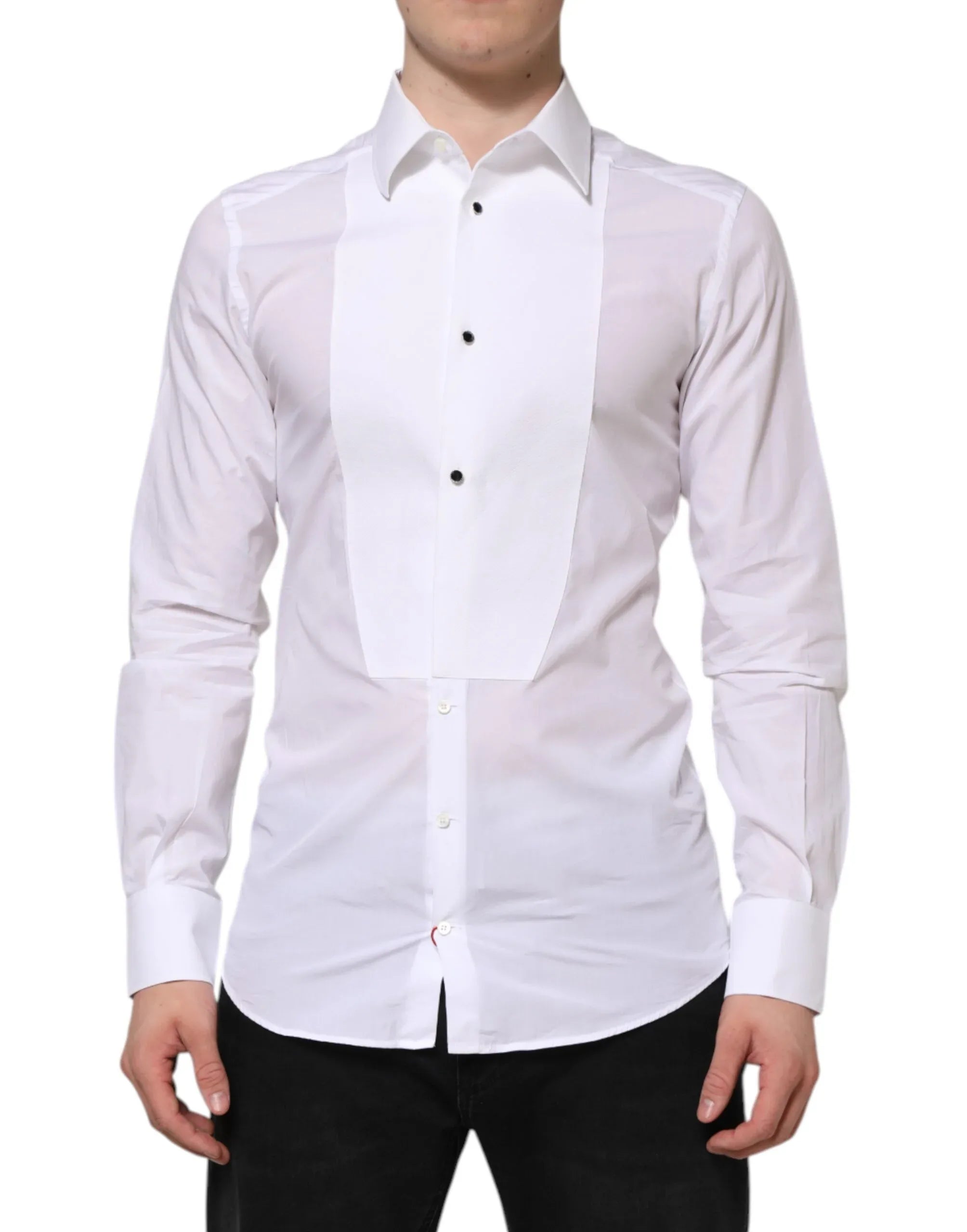 Dolce & Gabbana White Cotton GOLD Bib Poplin Formal Shirt - Zeiniez
