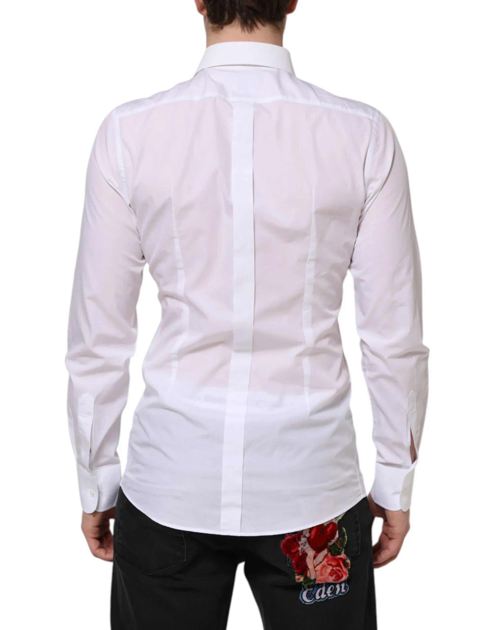 Dolce & Gabbana White Cotton GOLD Bib Poplin Formal Shirt - Zeiniez
