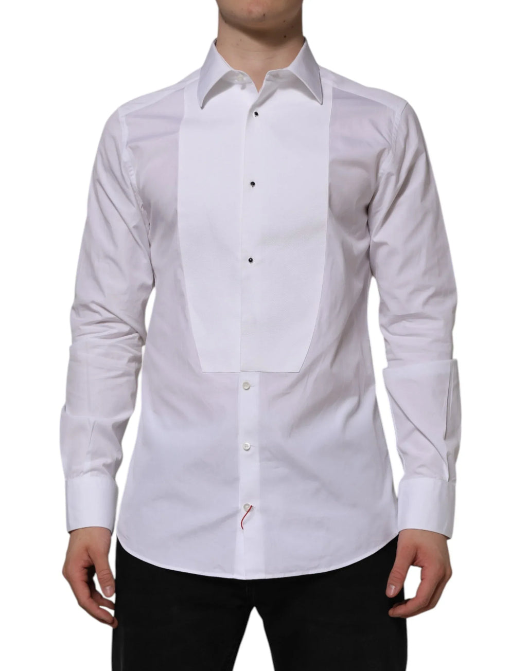Dolce & Gabbana White Bib Cotton Popline GOLD Men Formal Shirt - Zeiniez