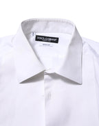 Dolce & Gabbana White Bib Cotton Popline GOLD Men Formal Shirt - Zeiniez