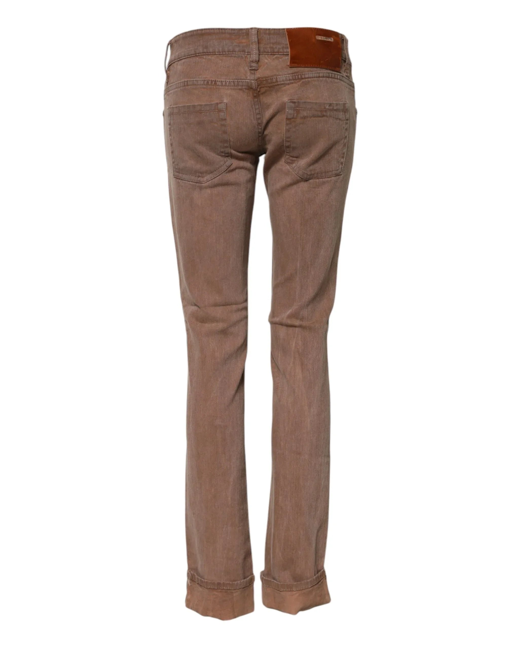 Acht Brown Cotton Slim Fit Denim Low Waist Jeans - Zeiniez