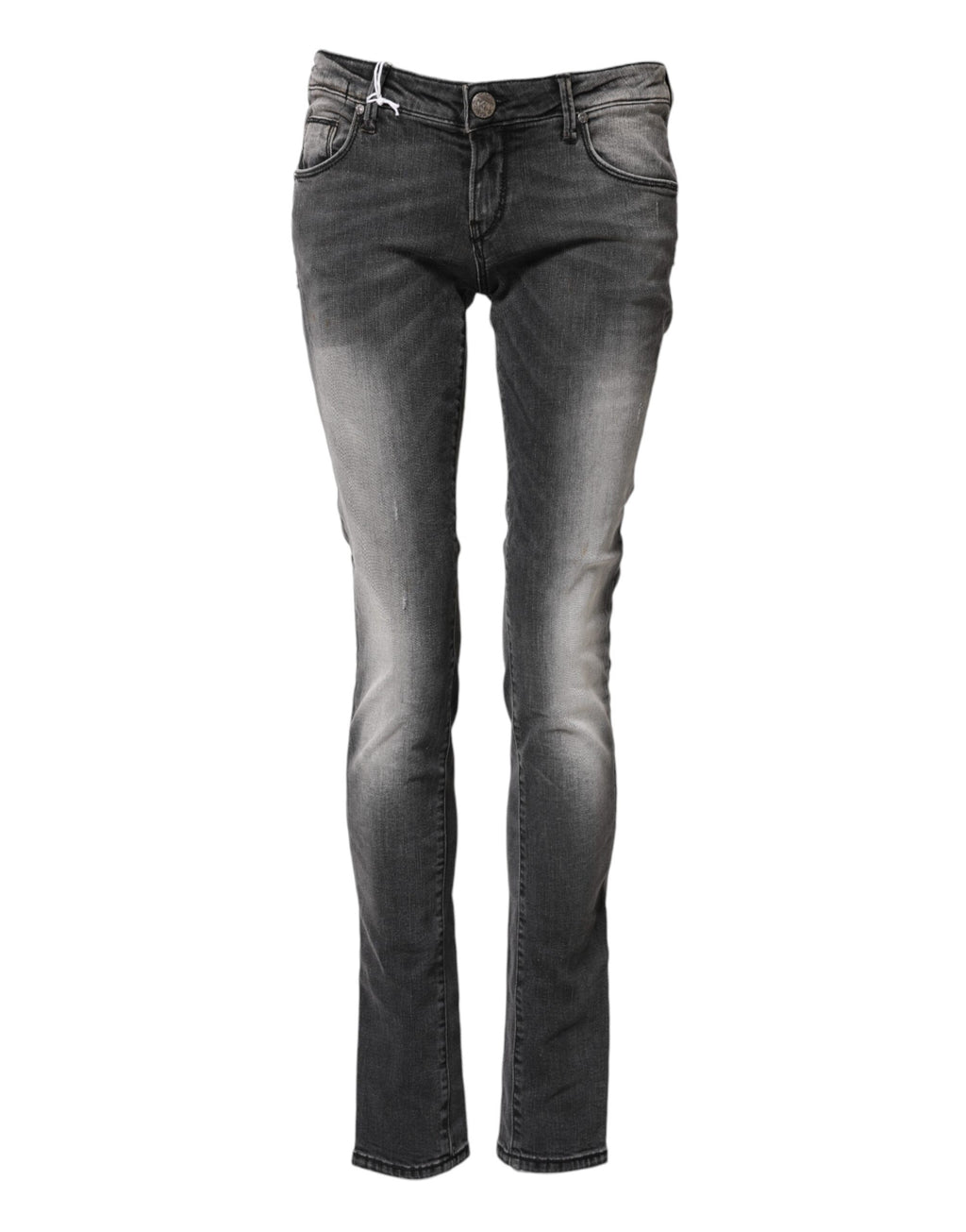 Acht Dark Gray Cotton Slim Fit Denim Low Waist Denim Jeans
