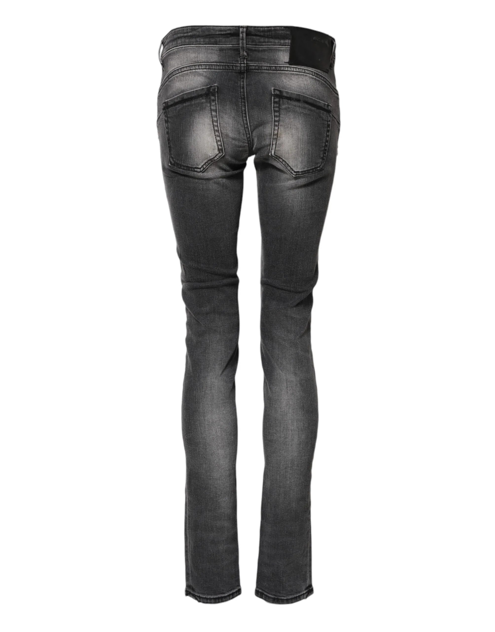 Acht Dark Gray Cotton Slim Fit Denim Low Waist Denim Jeans - Zeiniez