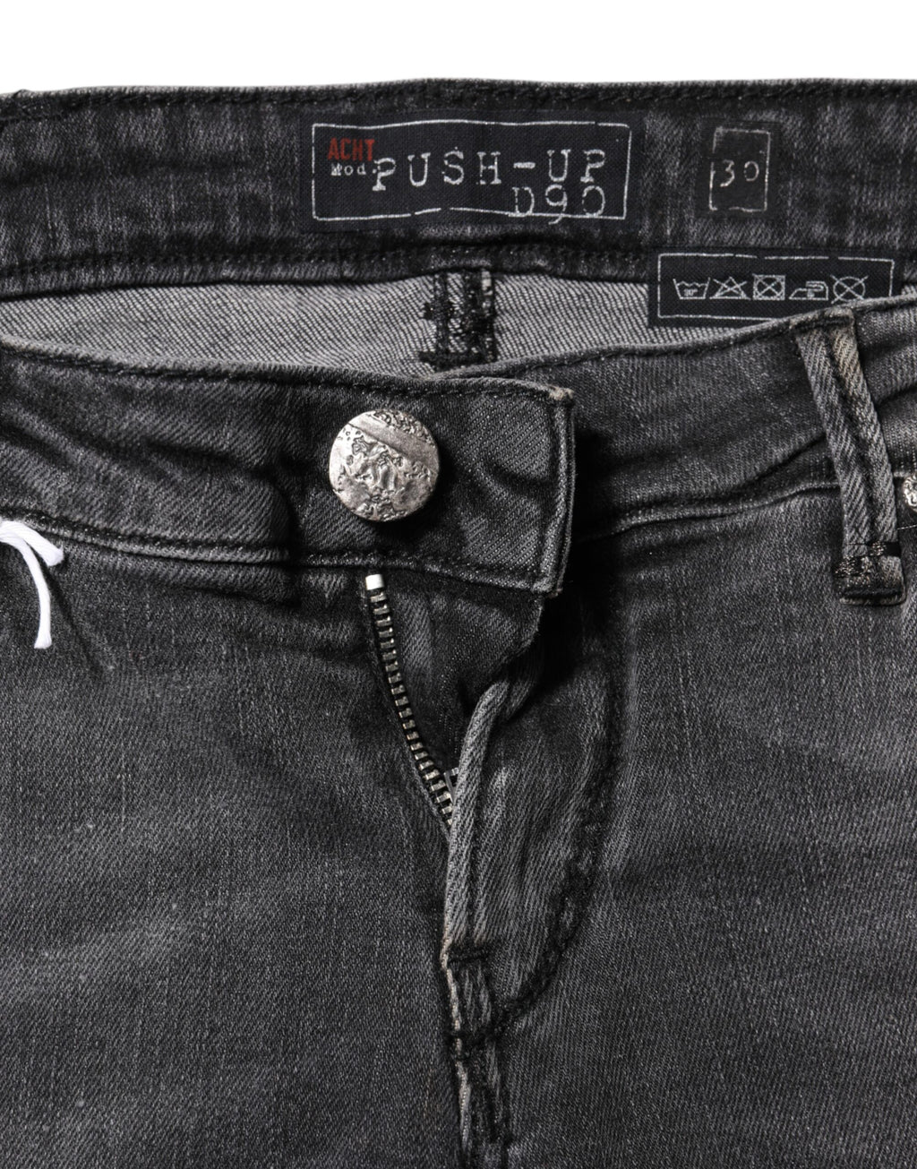 Acht Dark Gray Cotton Slim Fit Denim Low Waist Denim Jeans