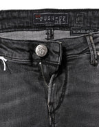Acht Dark Gray Cotton Slim Fit Denim Low Waist Denim Jeans