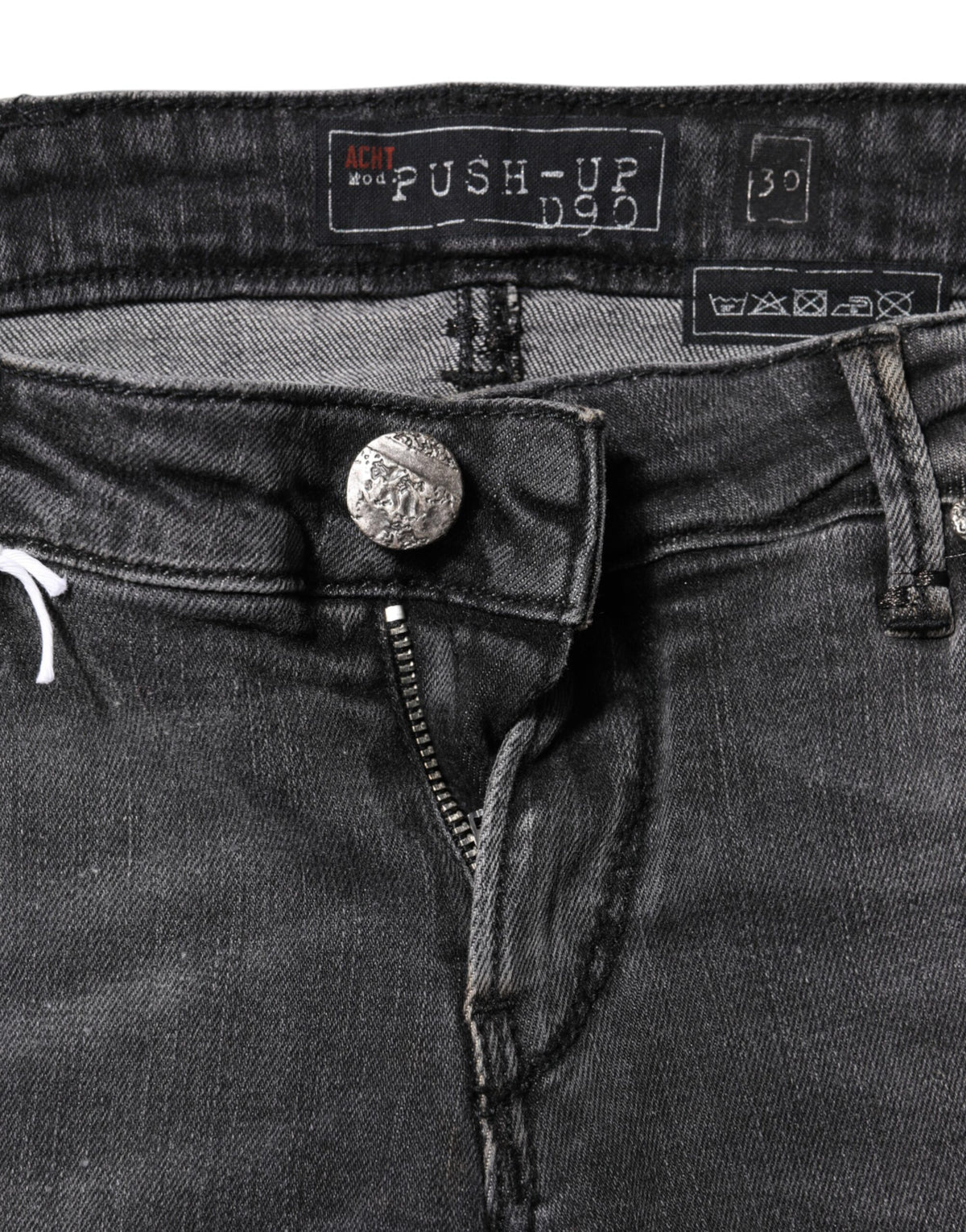 Acht Dark Gray Cotton Slim Fit Denim Low Waist Denim Jeans