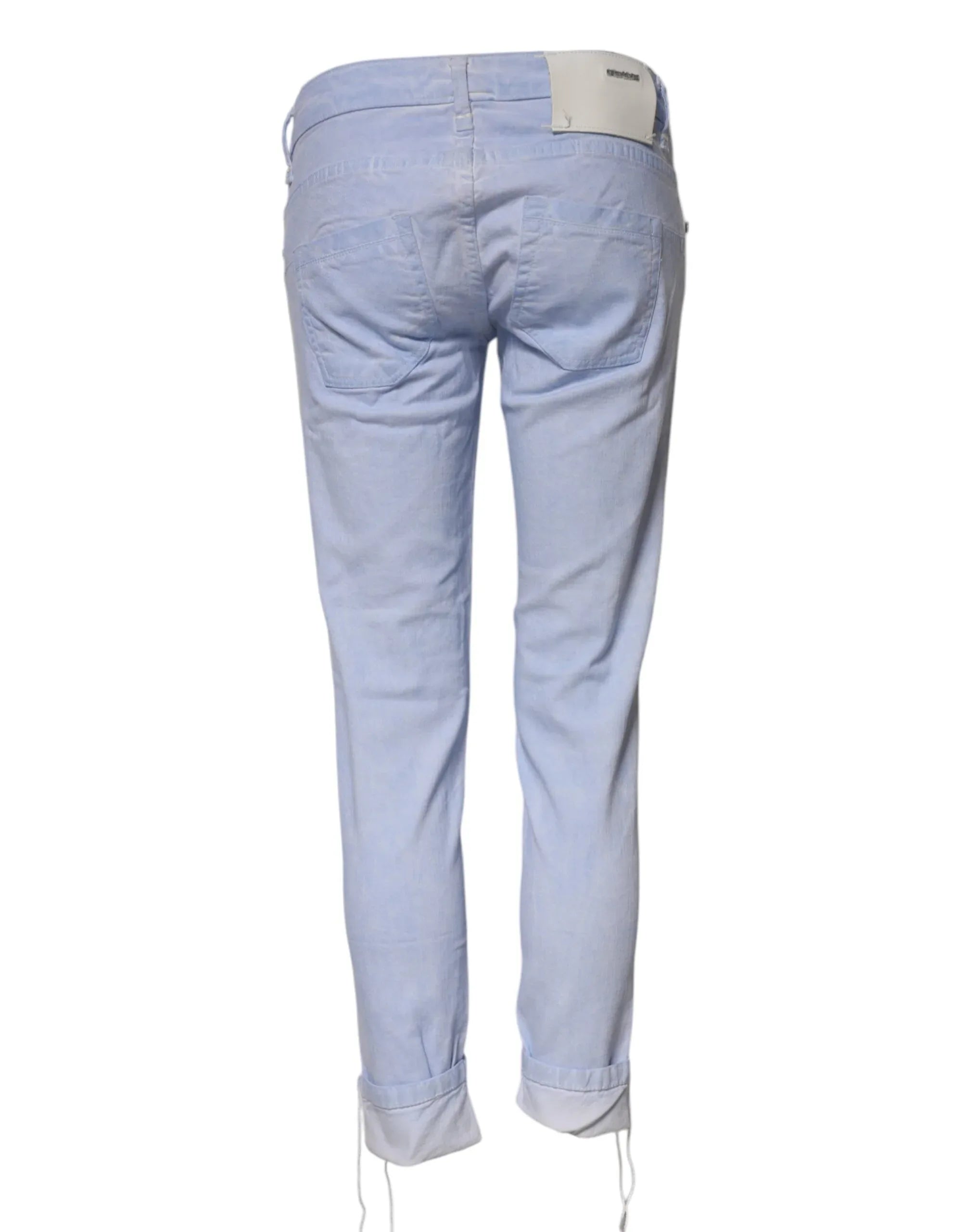 Acht Light Blue Cotton Slim Fit Denim Low Waist Denim Jeans - Zeiniez