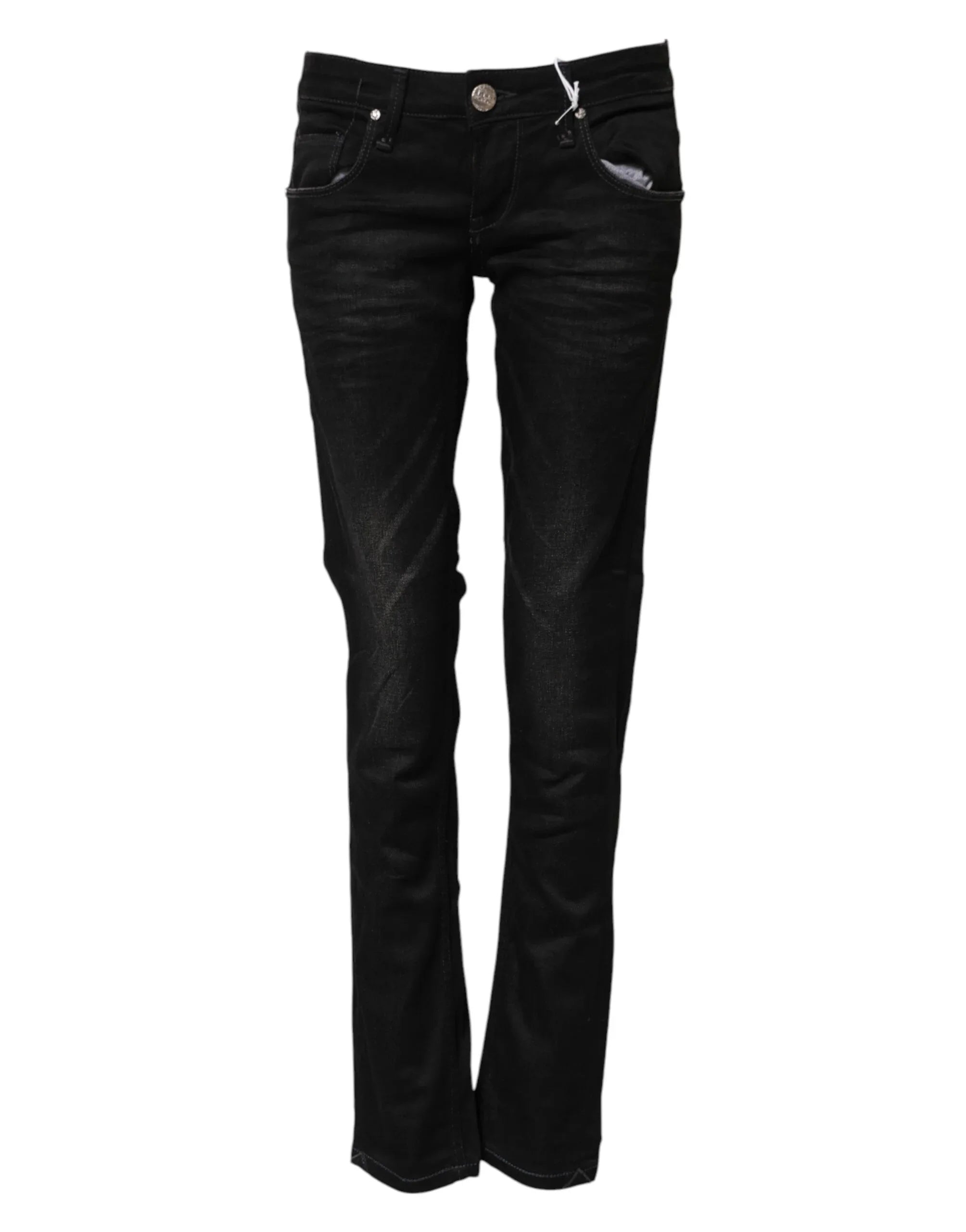 Acht Black Cotton Slim Fit Denim Low Waist Denim Jeans - Zeiniez